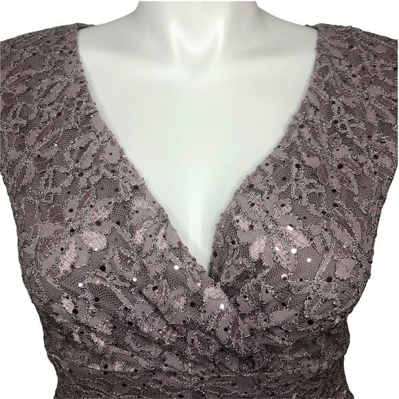 Connected Apparel Dusty Taupe Maxi Sequined Lace Evening Gown- Size 12 - Picture 3 of 10